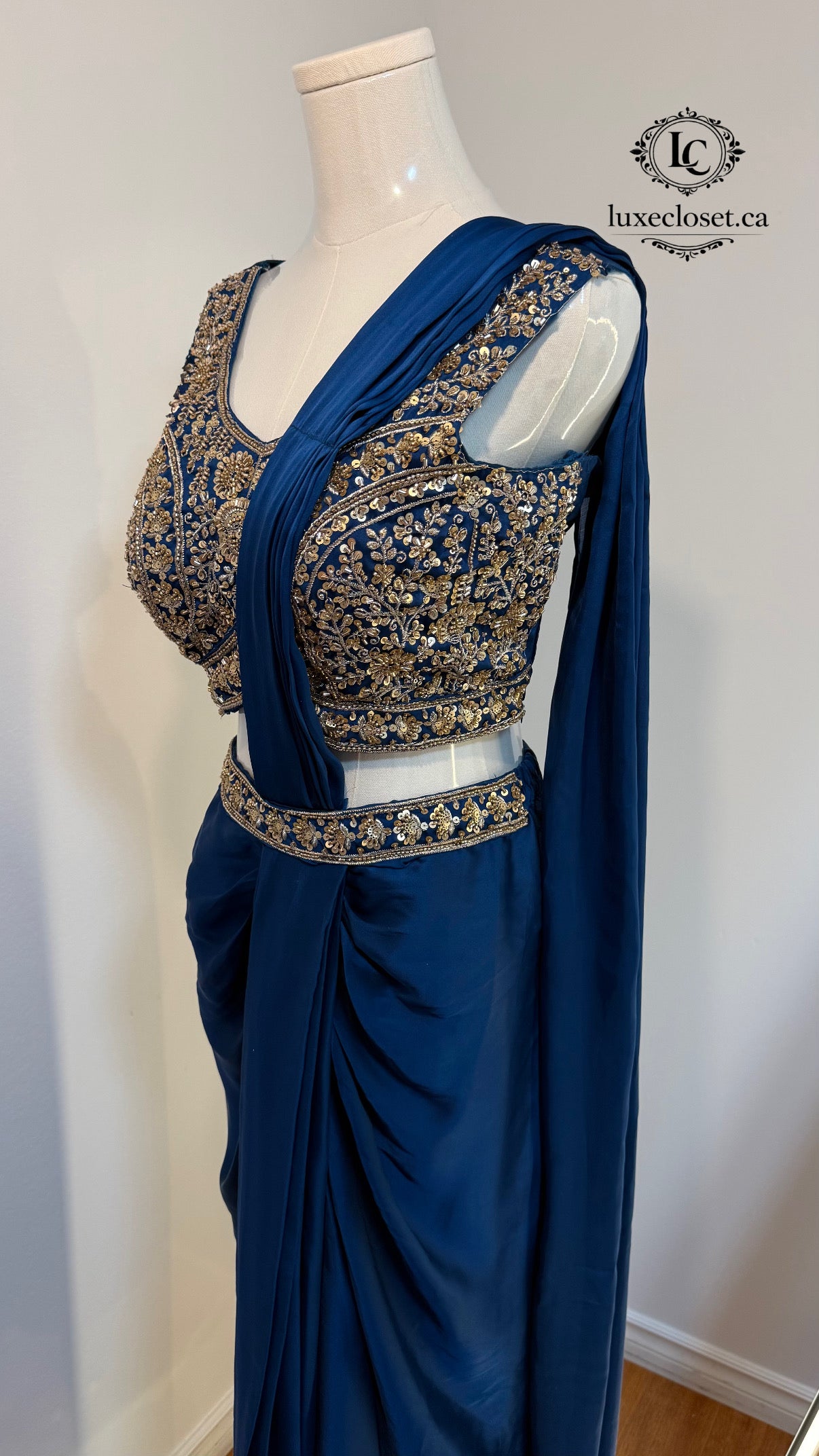 Royal Navy Blue Statement Drape Saree