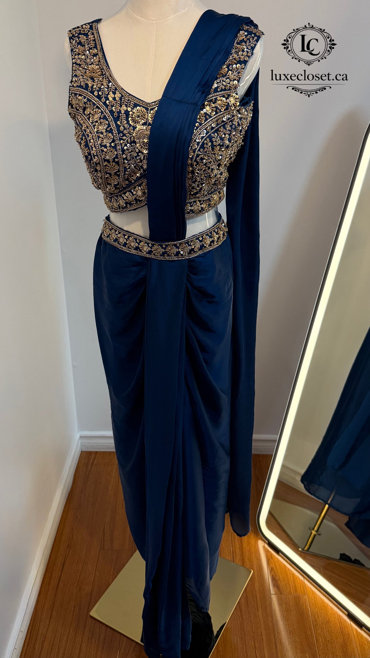 Royal Navy Blue Statement Drape Saree