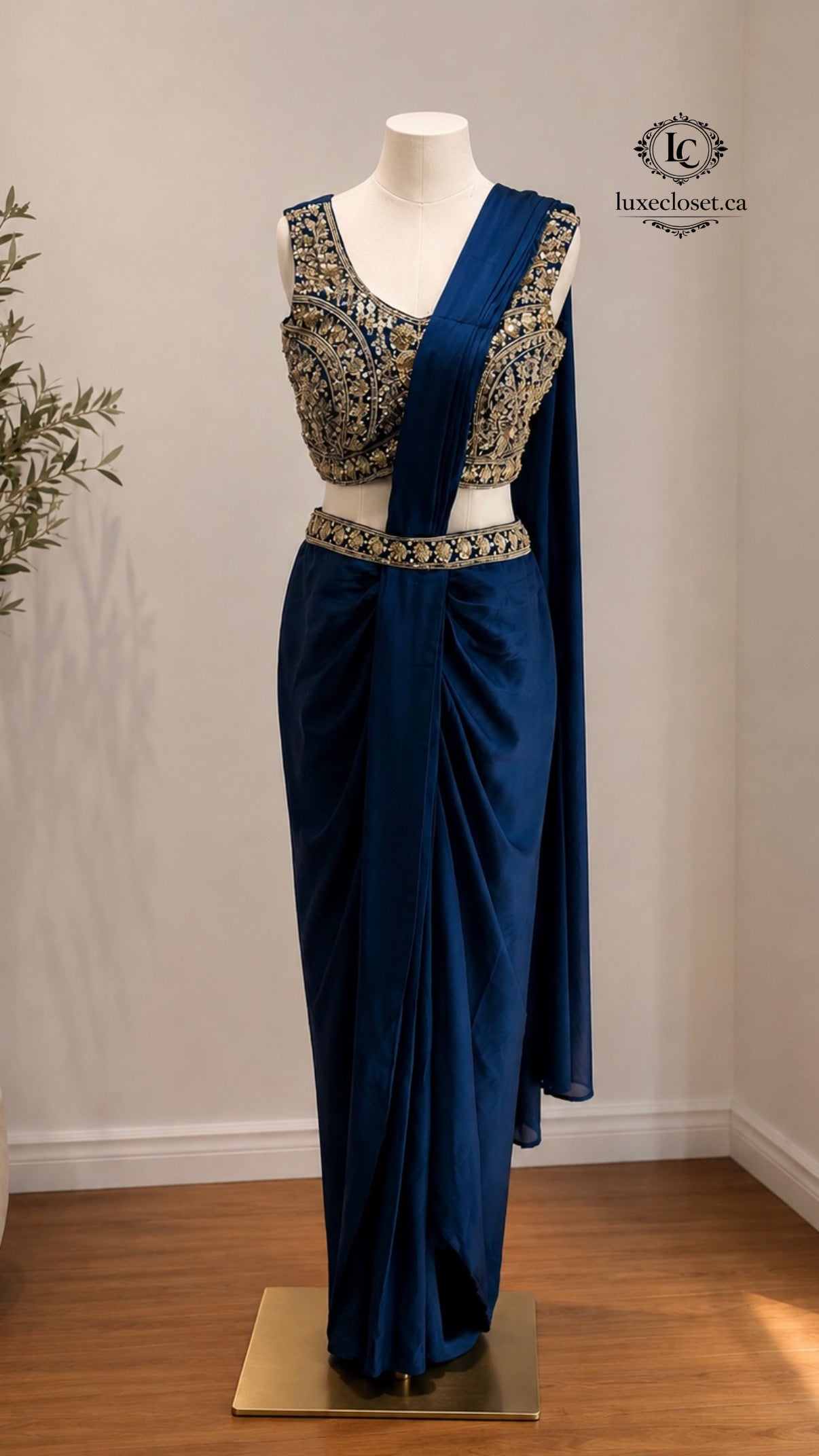 Royal Navy Blue Statement Drape Saree