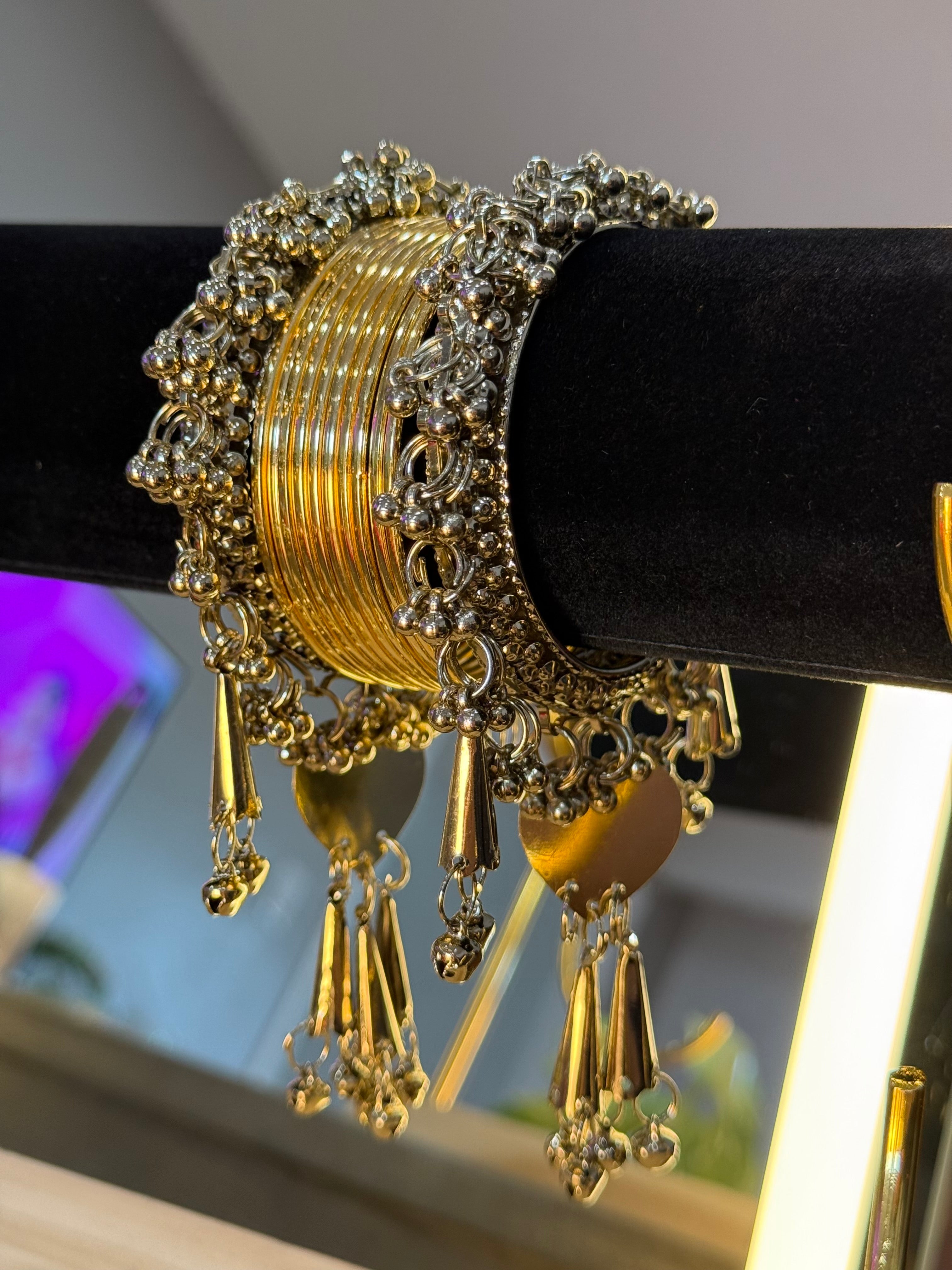 Pandora Latkan with Metal bangles- Gold