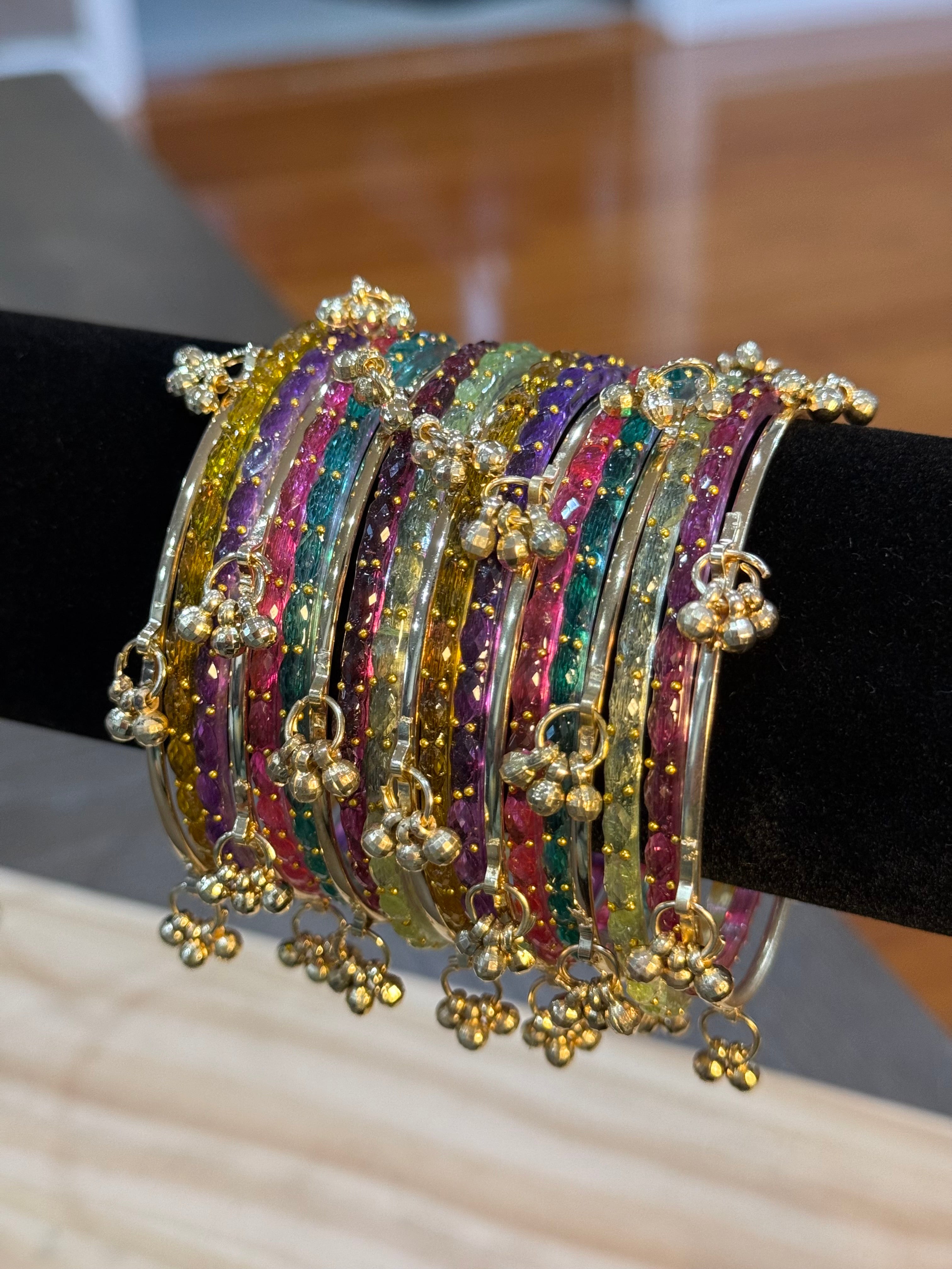 Raindrop Kashmiri Bangle set- Multicolor 19pc