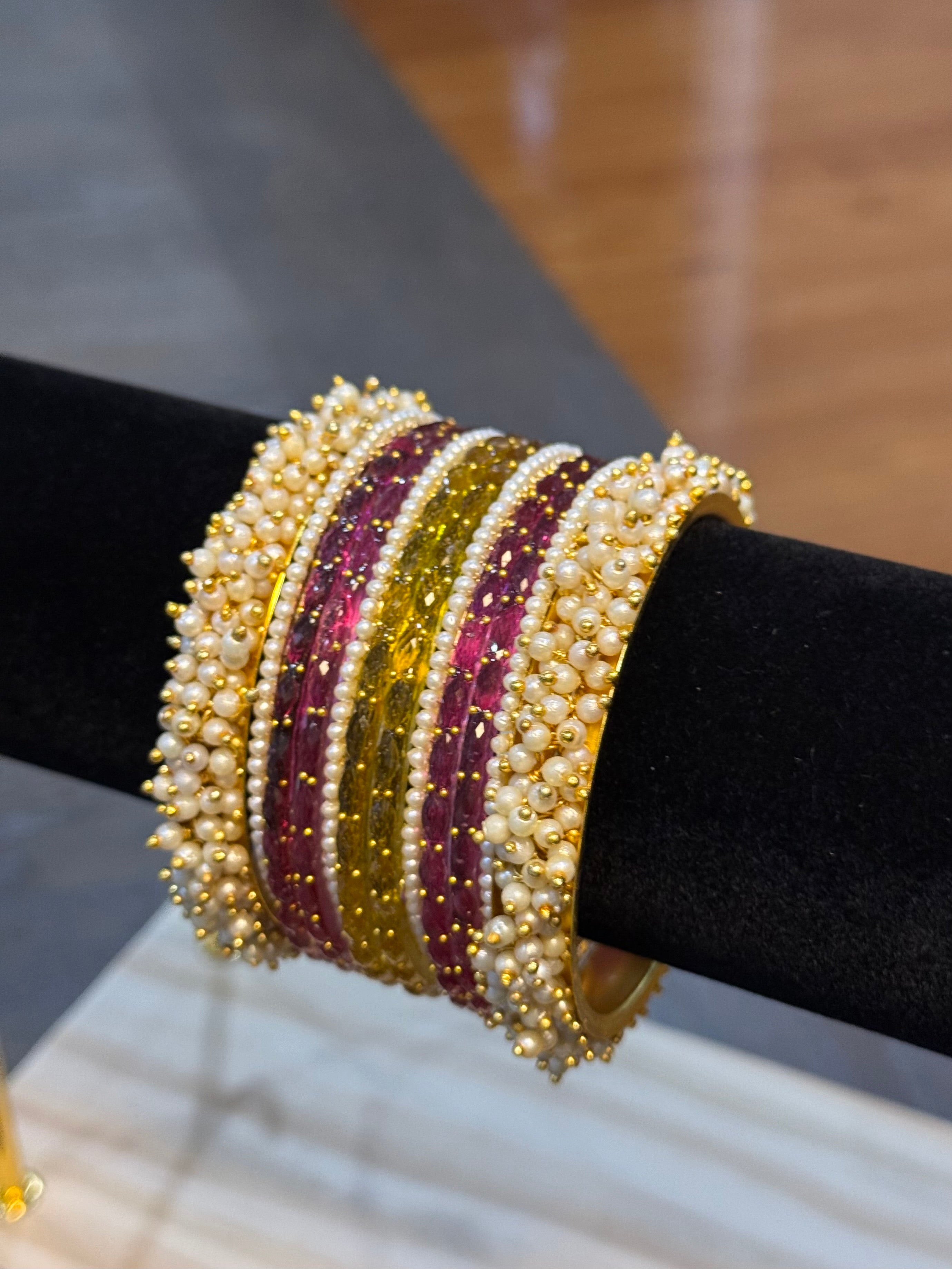 Raindrop with Pearls set- Mauve yellow