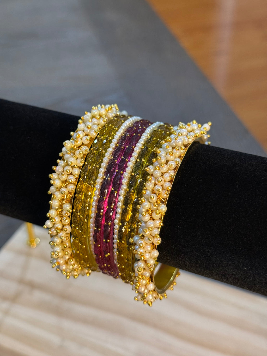 Raindrop with Pearls Set-  Yellow Mauve