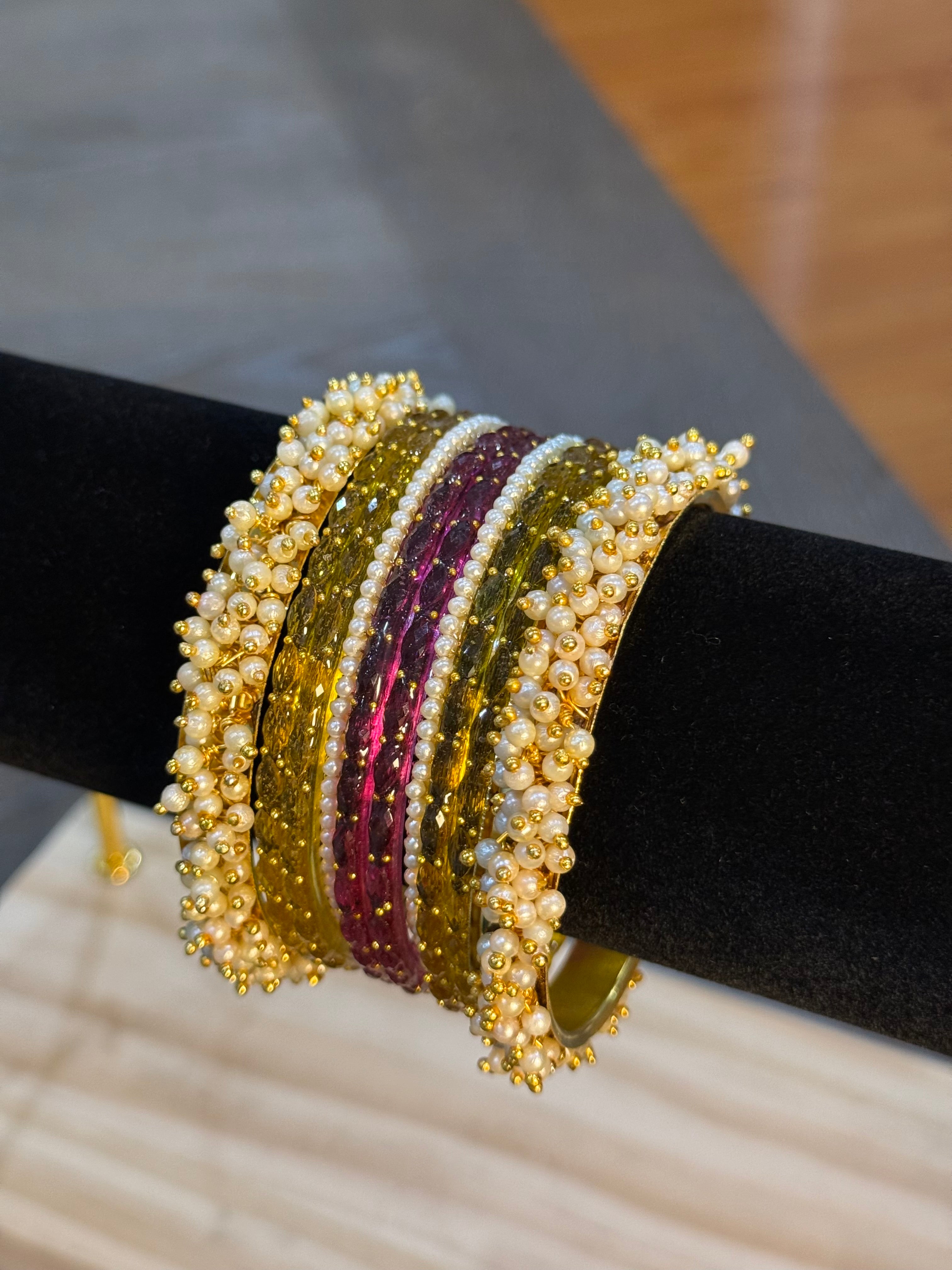 Raindrop with Pearls Set-  Yellow Mauve