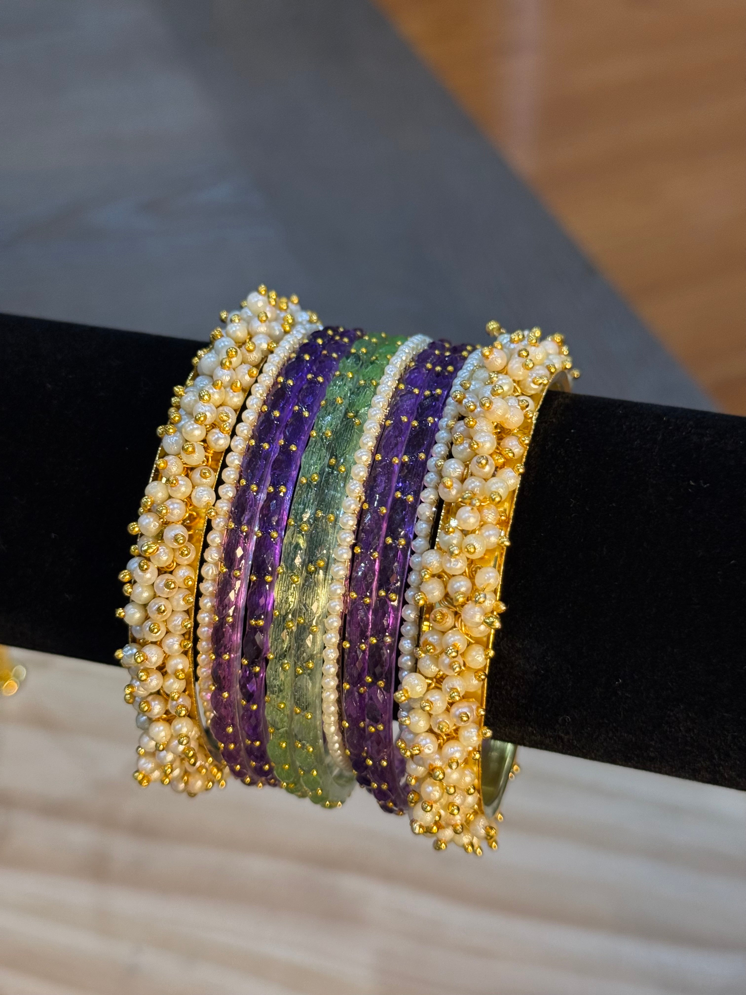 Raindrop with Pearls Set- Purple Lime