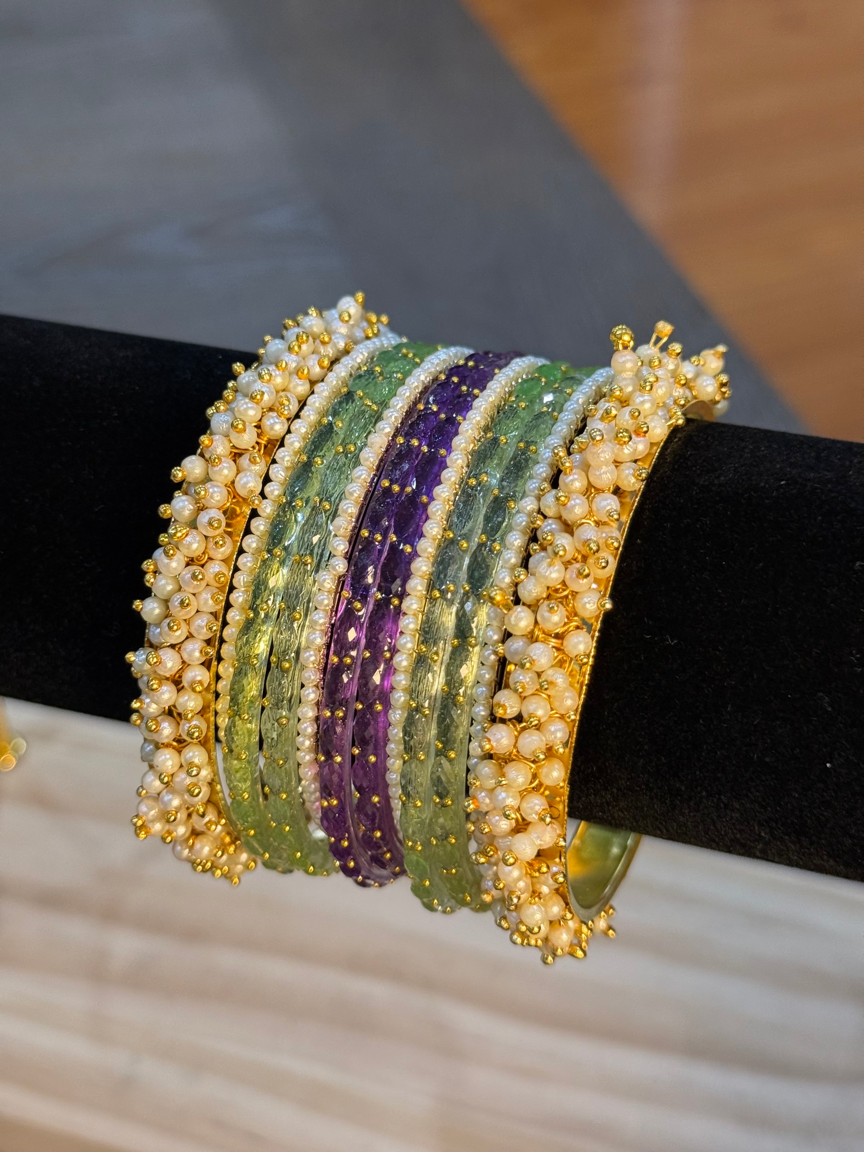 Raindrop with Pearls set-Lime Purple