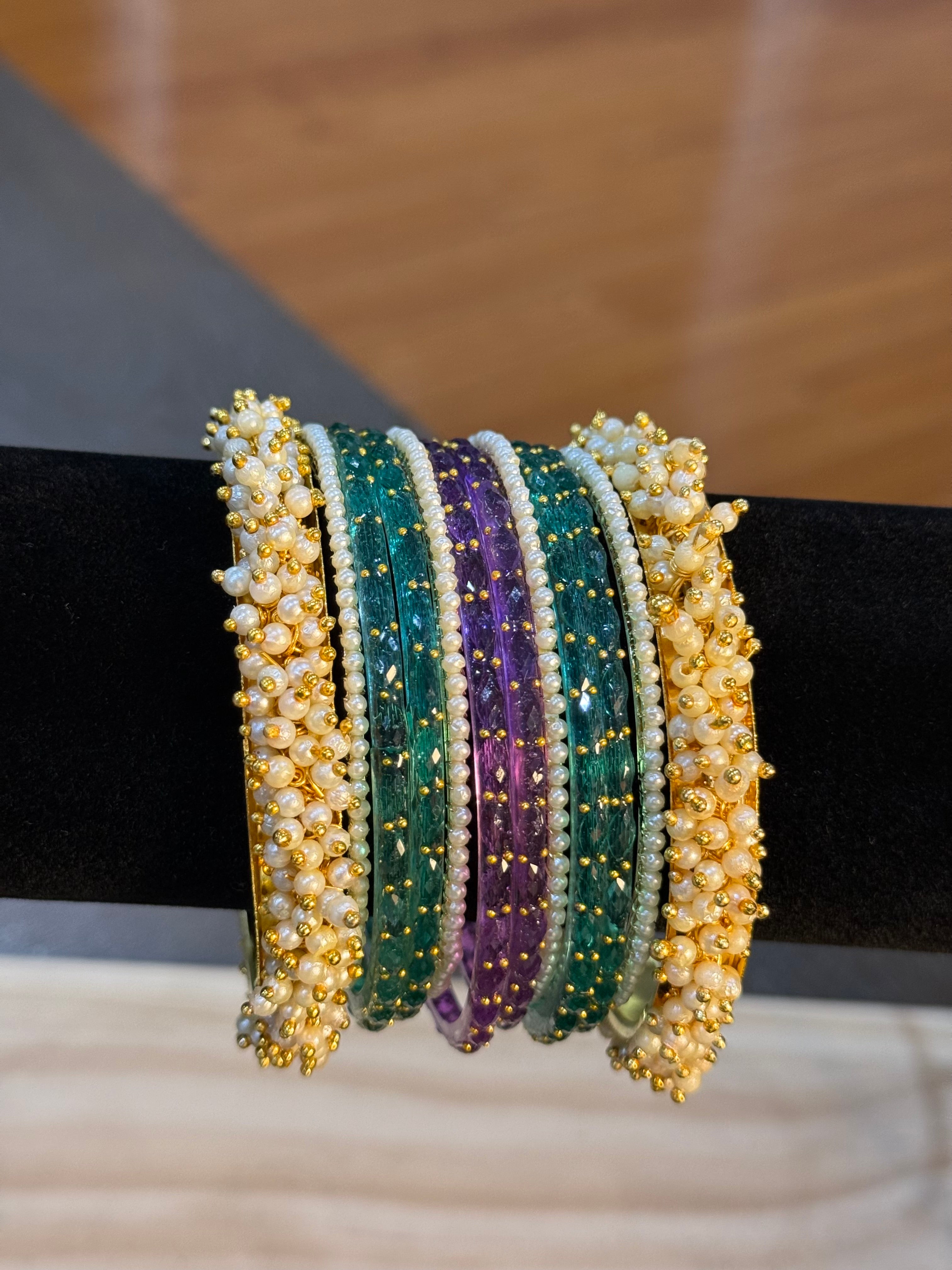 Raindrop with Pearls set- Green Purple