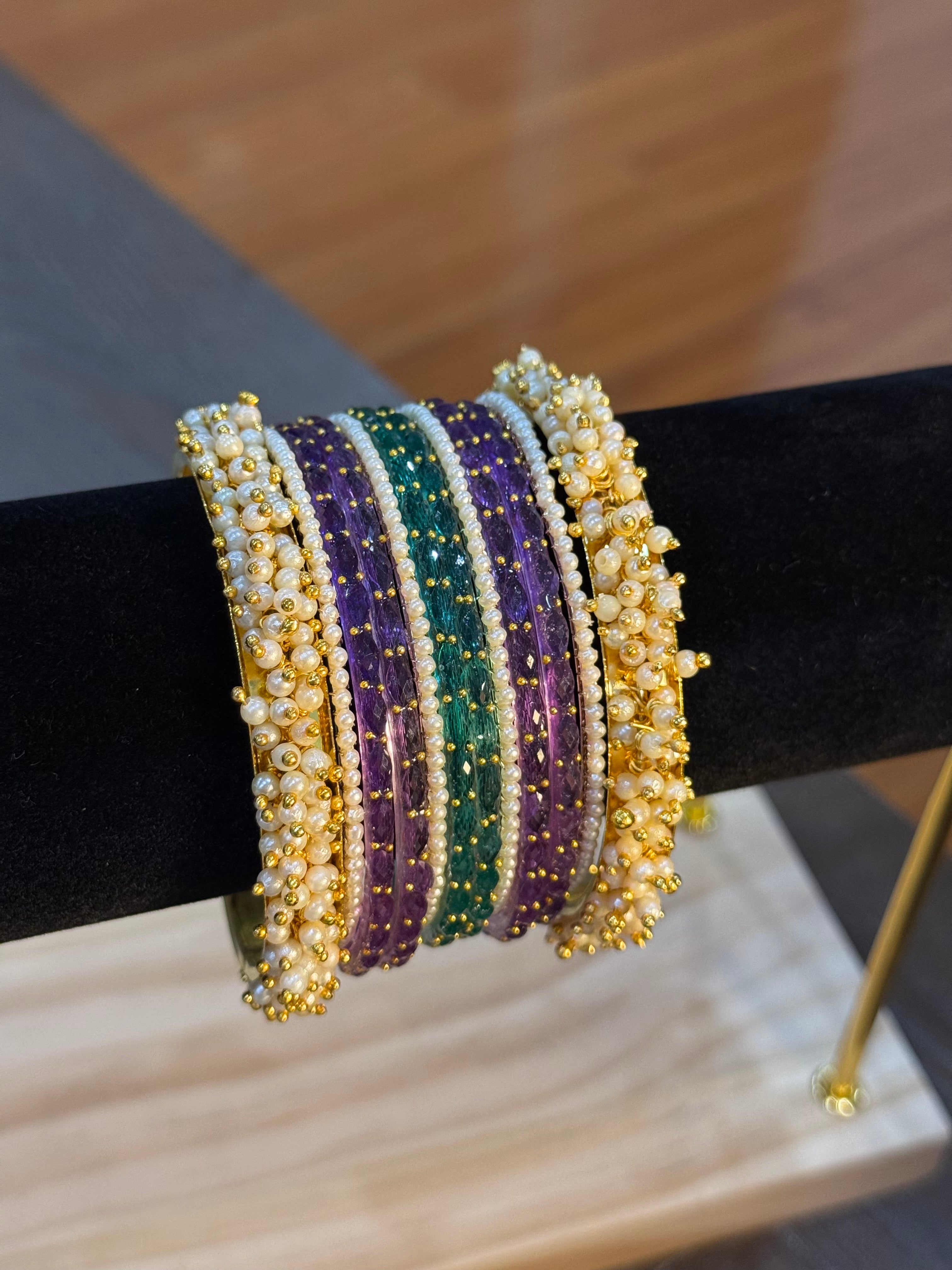 Raindrop with Pearls set-Purple Green