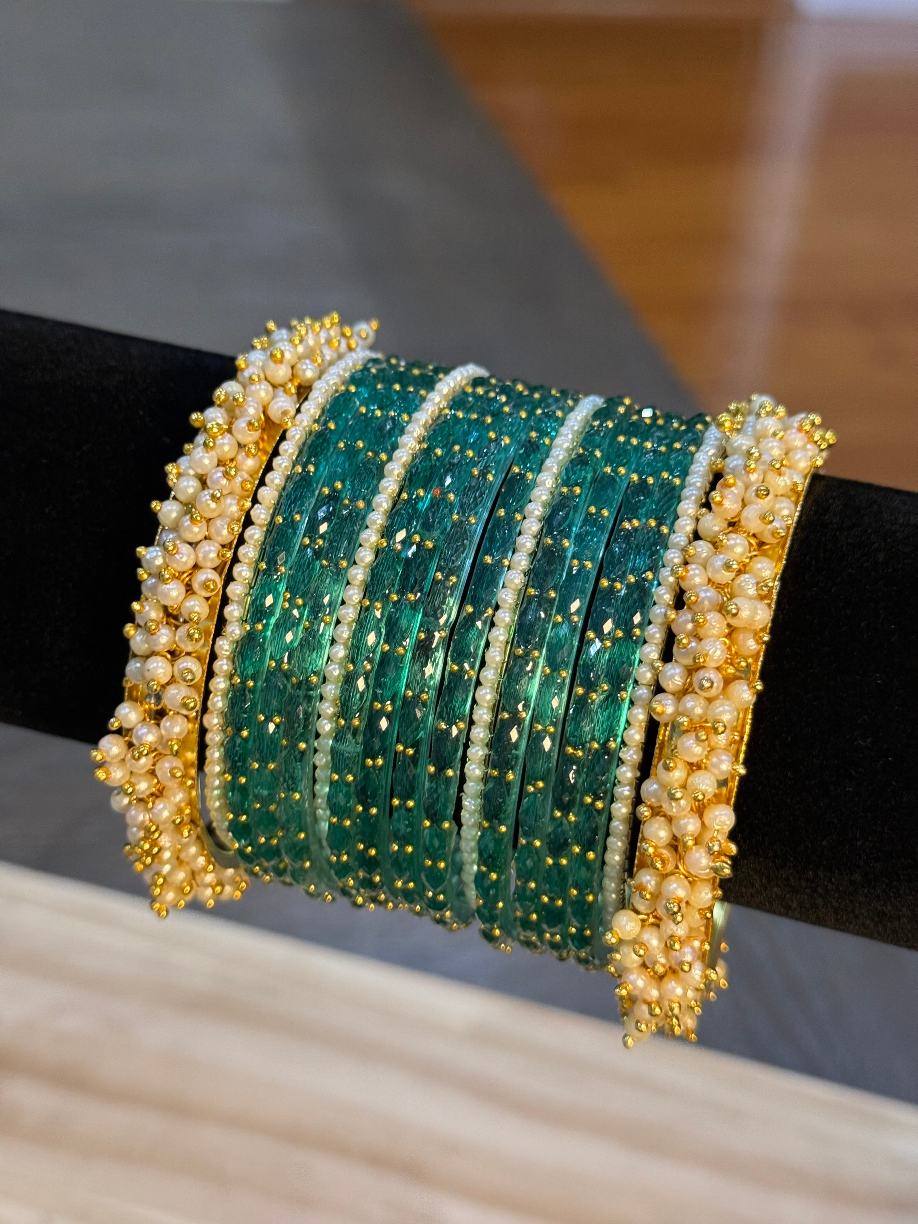 Raindrop with Pearls set- Green