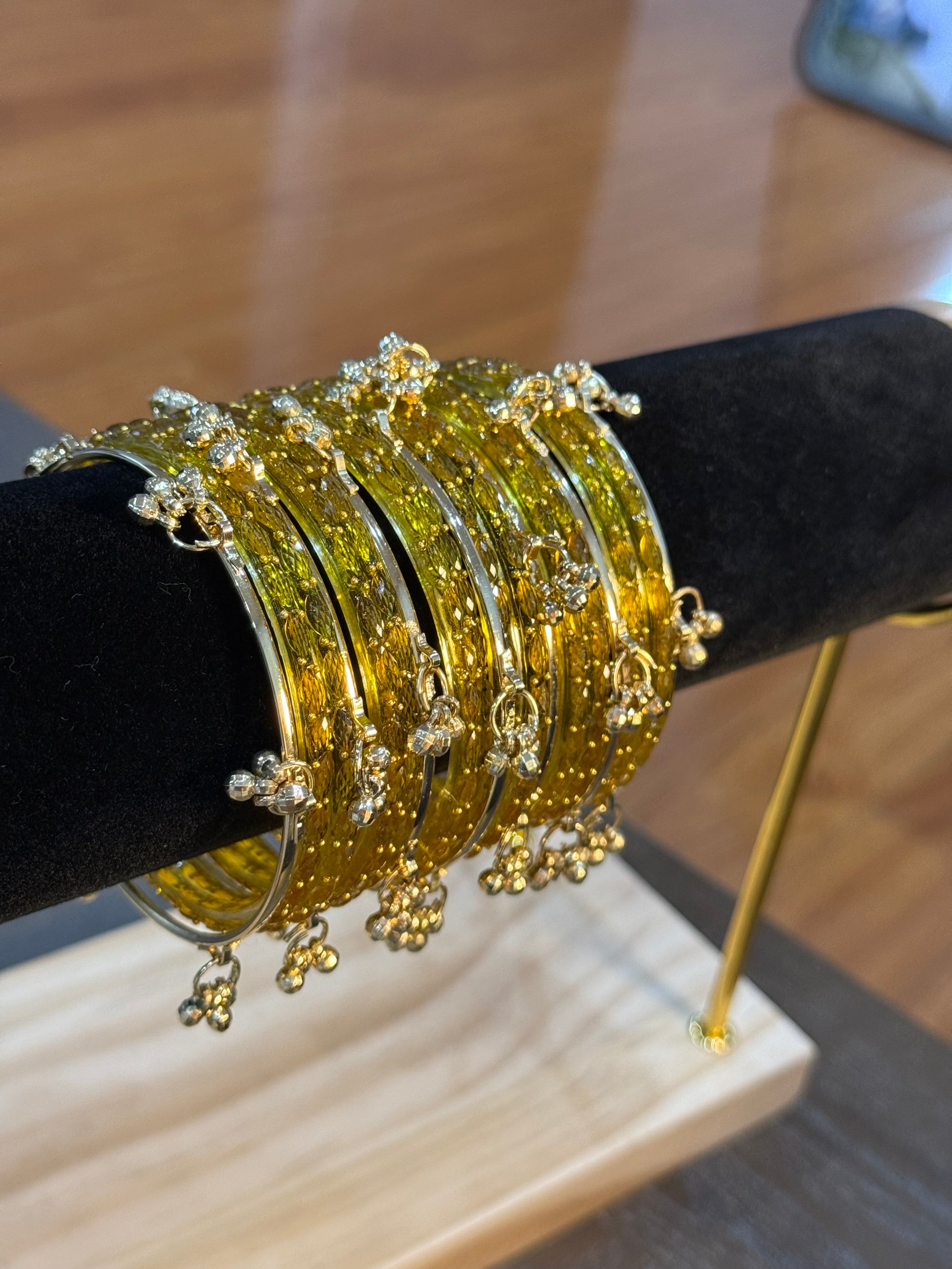 Raindrop Kasmiri Bangles-Yellow