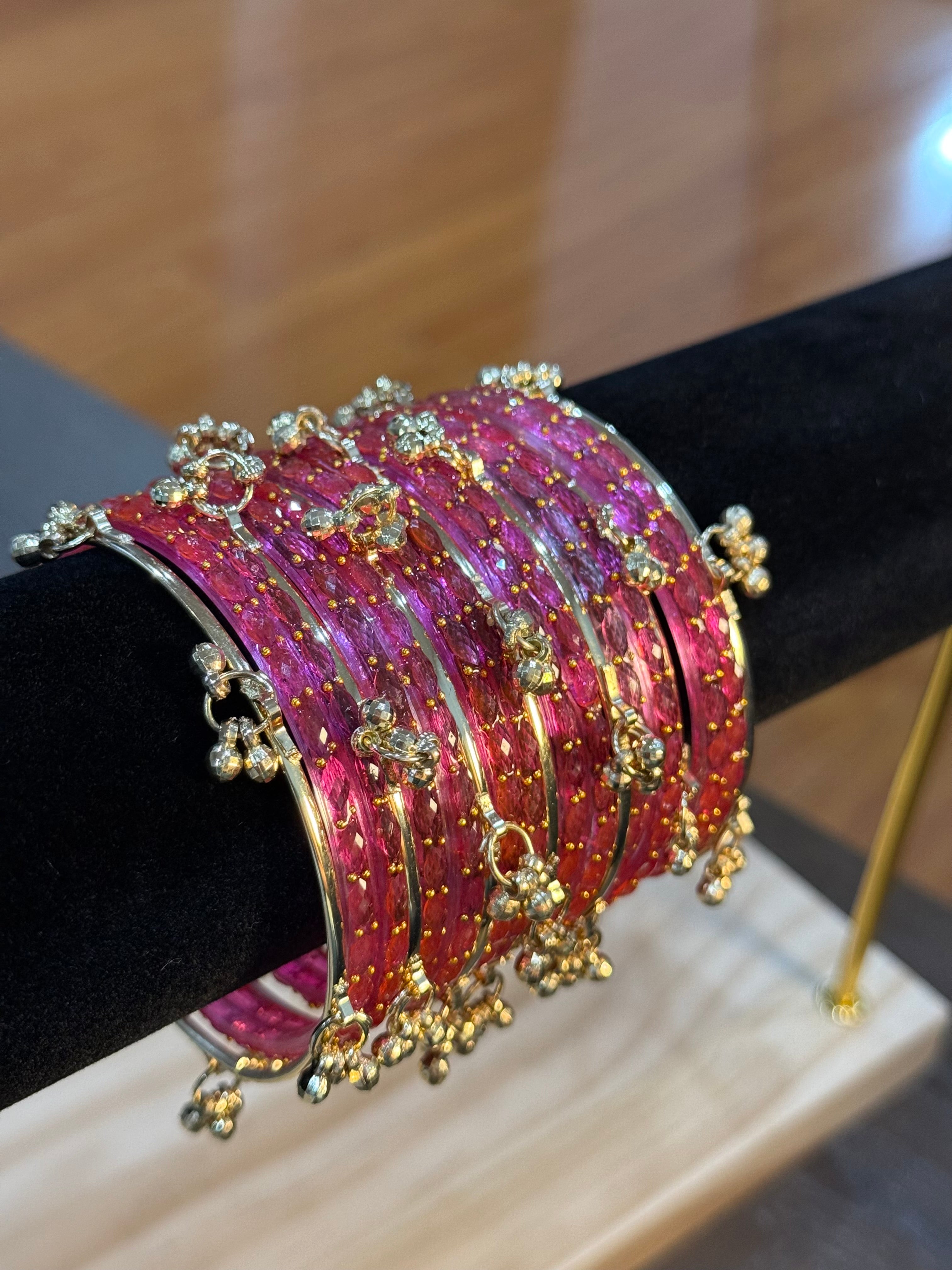 Raindrop Kashmiri Bangles-Pink