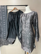 Royal Charcoal Paisley Farshi Salwar Suit