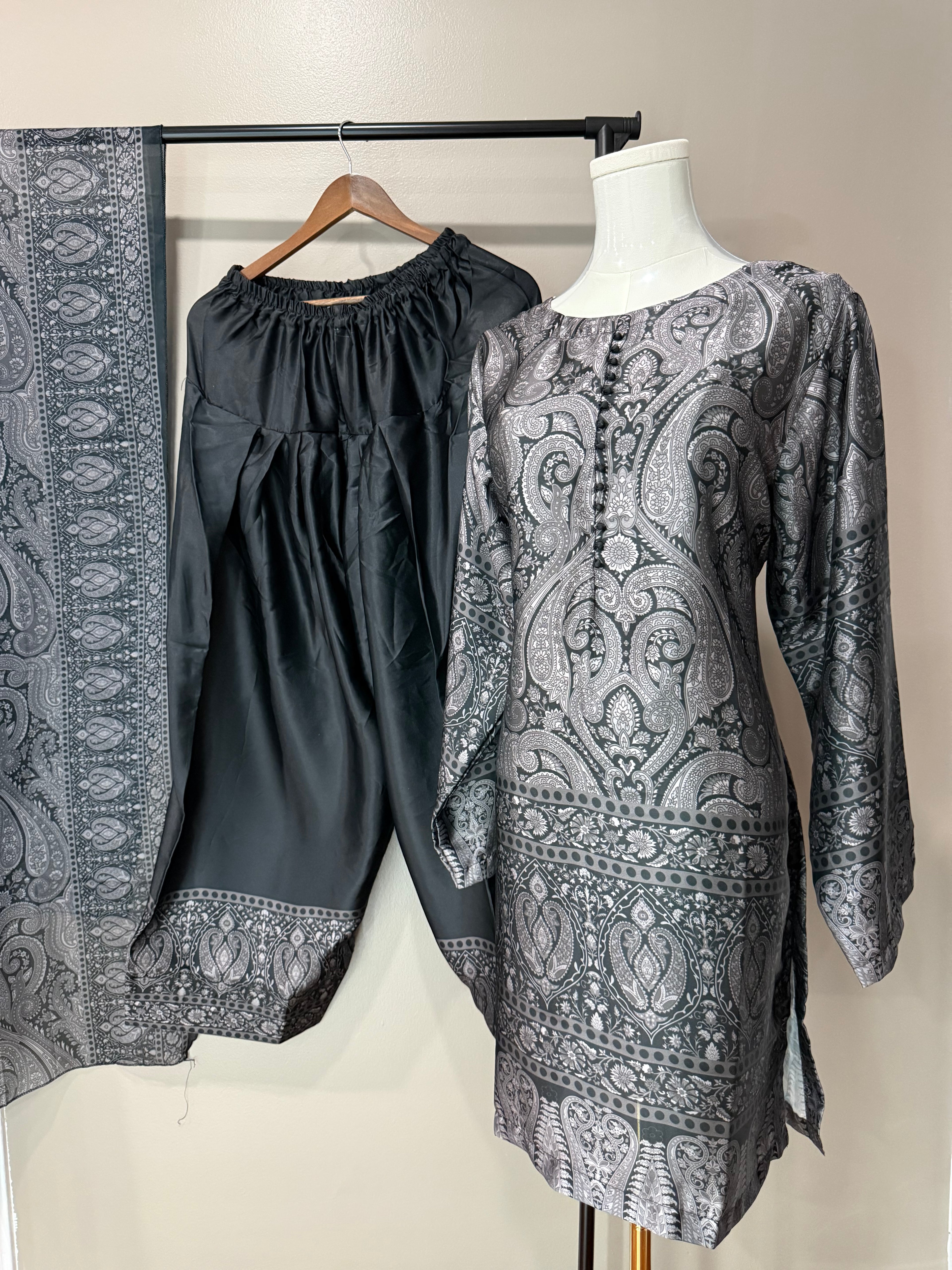 Royal Charcoal Paisley Farshi Salwar Suit