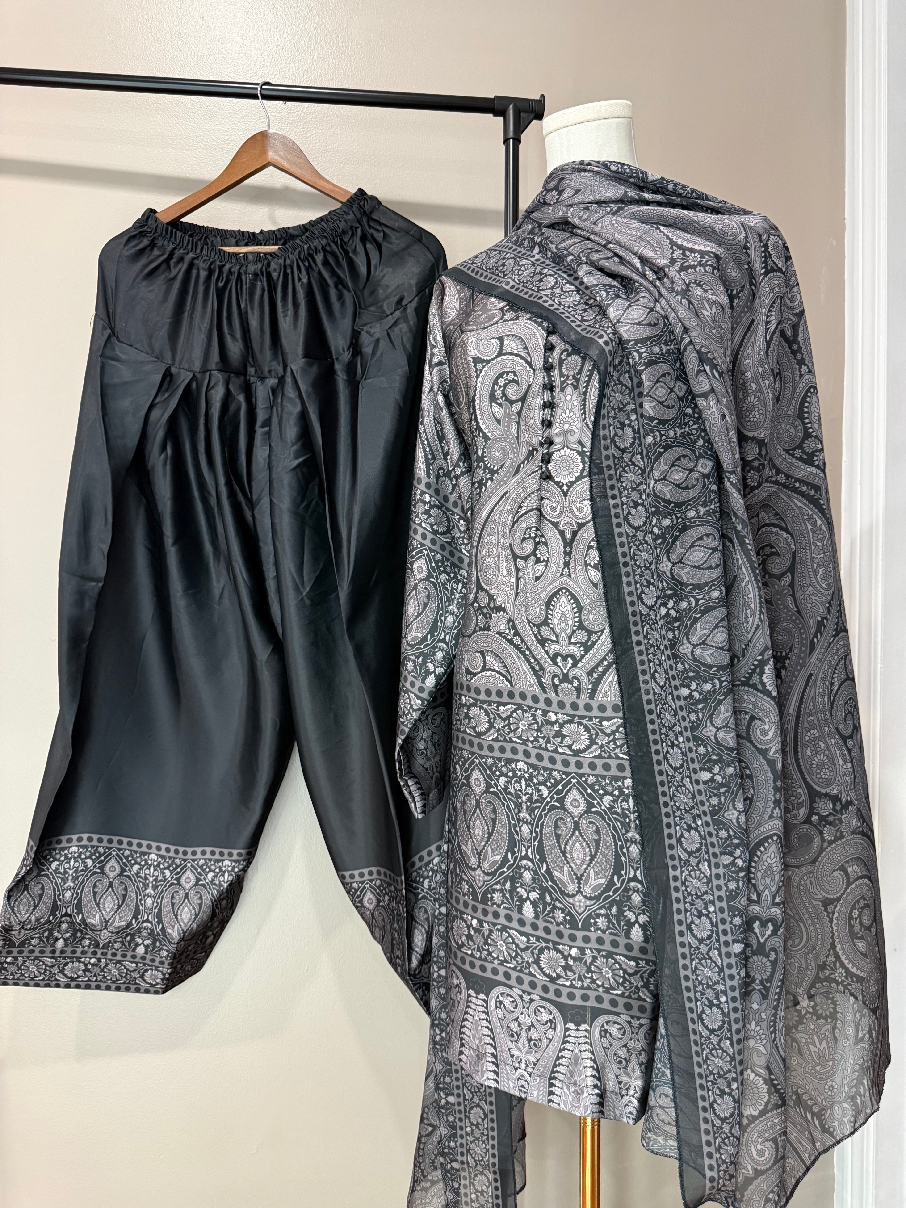 Royal Charcoal Paisley Farshi Salwar Suit