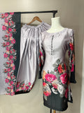 Purplish Grey Floral Farshi Salwar Suit
