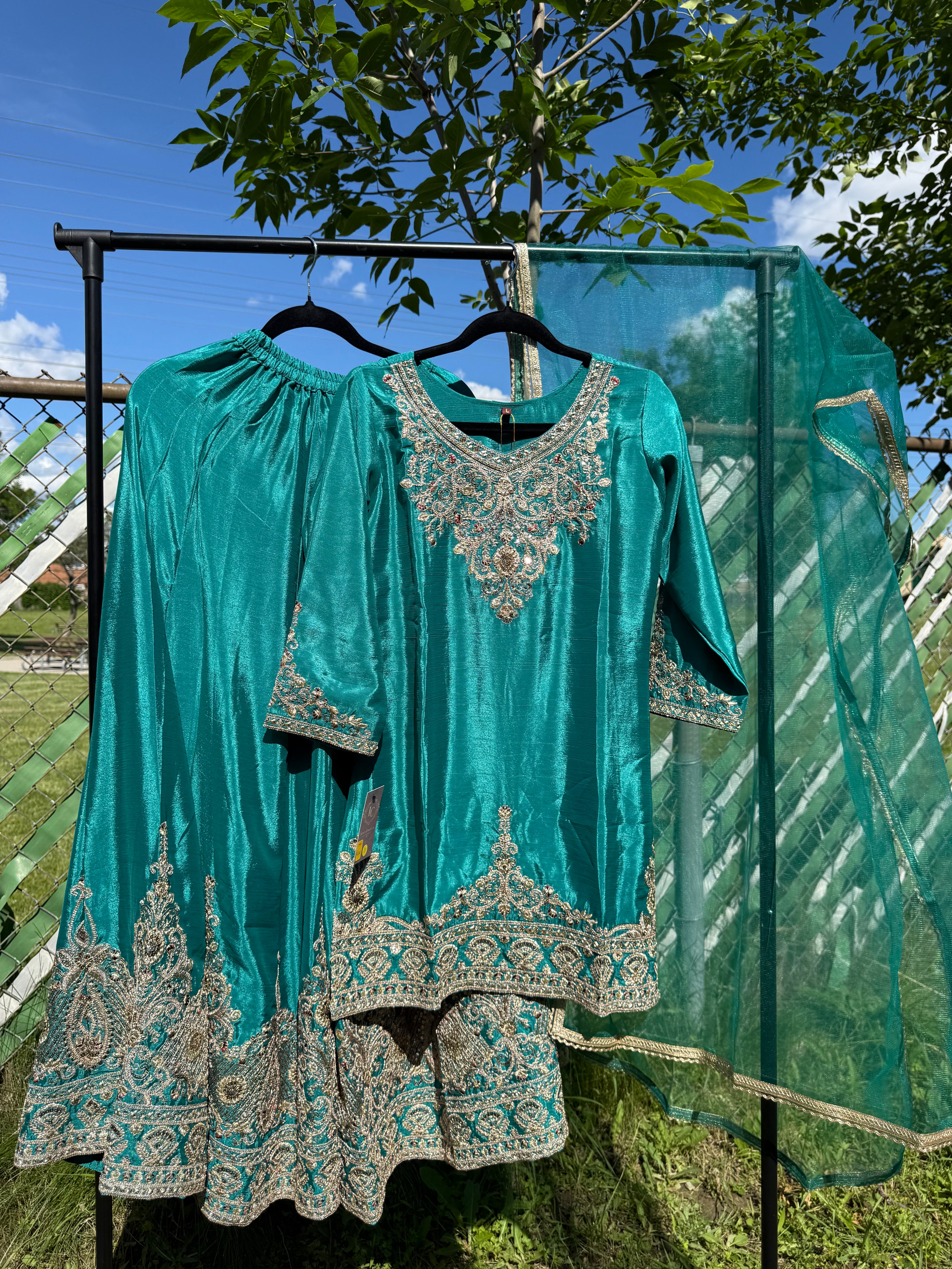 Designer Pakistani Heavy flare Garara 3 pc suit