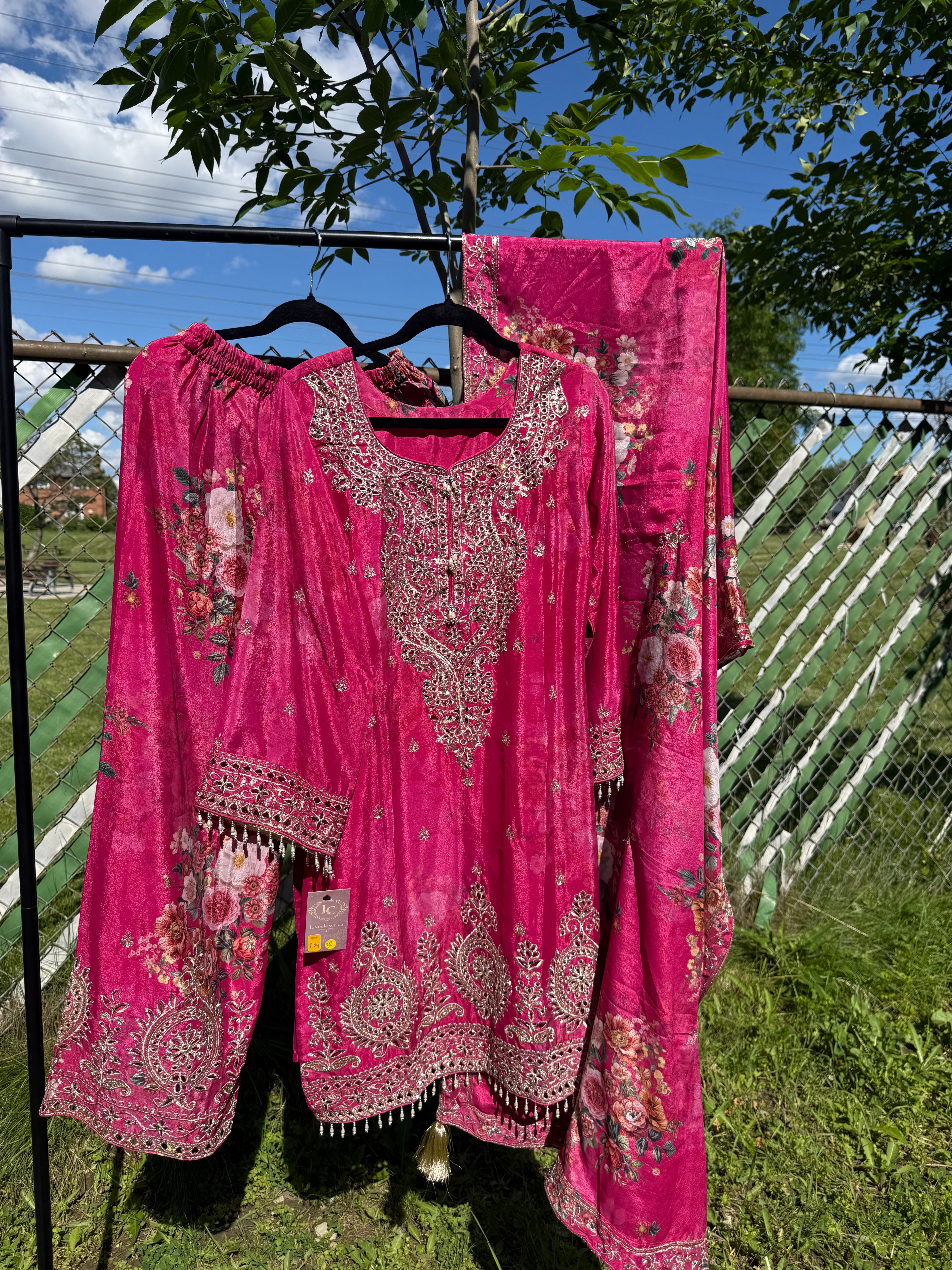 Exclusive floral print and cutwork plazo 3 pc suit
