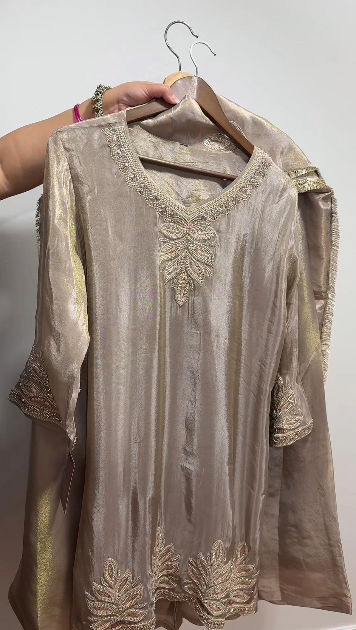 Designer Warm beige- Taupe plazo 3 pc suit
