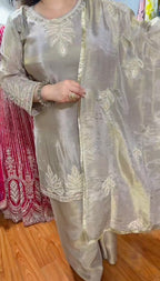 Designer Warm beige- Taupe plazo 3 pc suit
