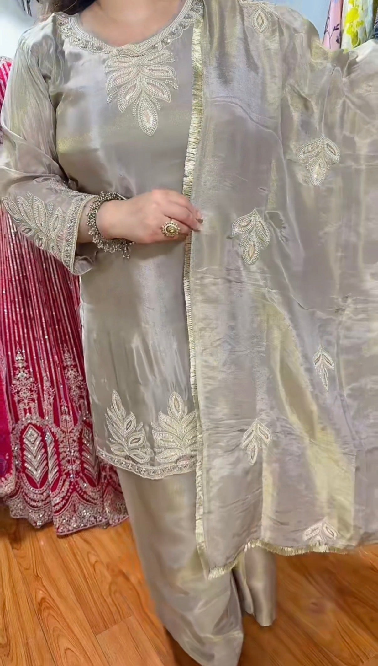 Designer Warm beige- Taupe plazo 3 pc suit