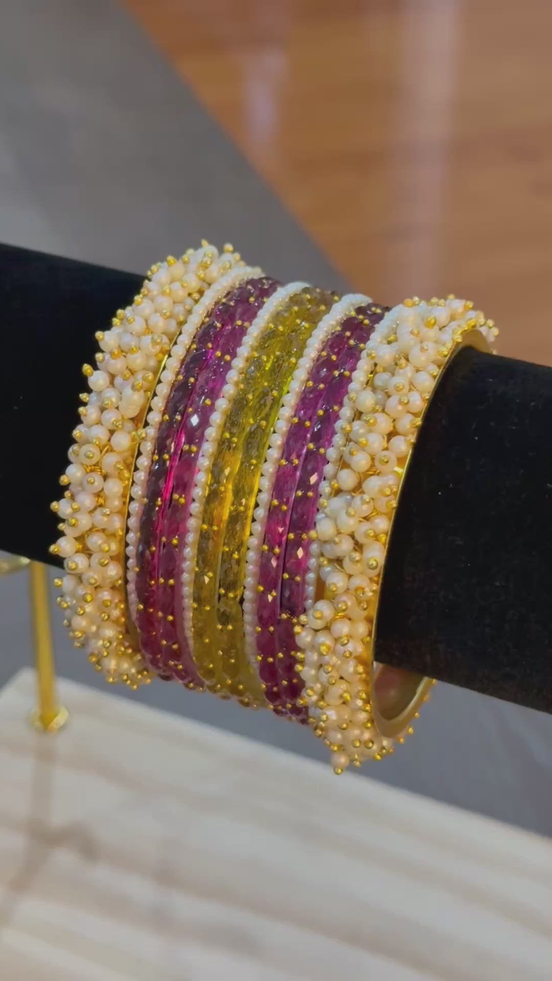 Raindrop with Pearls set- Mauve yellow