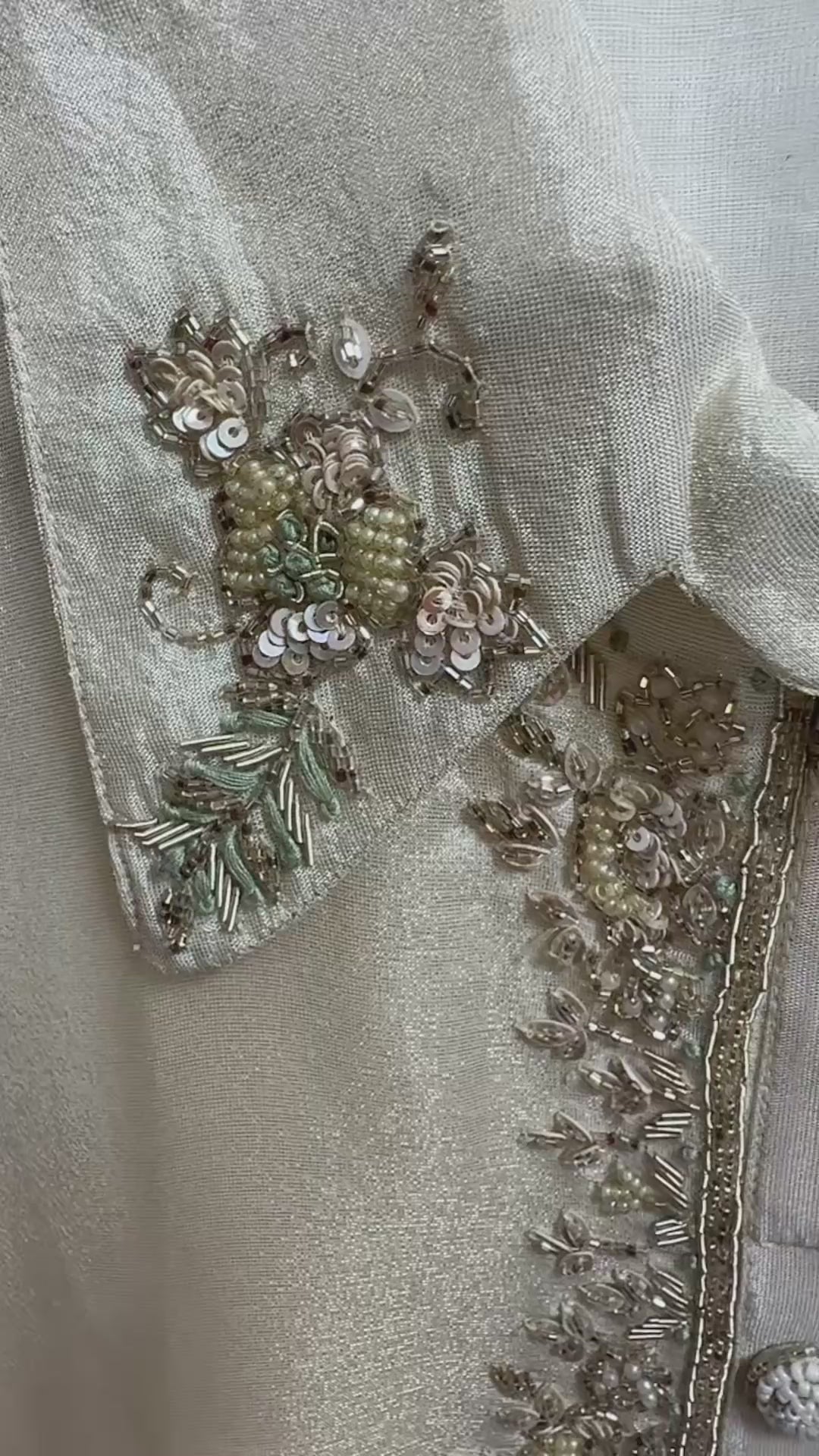 Beige cream hand embroided co-ord set with color neck
