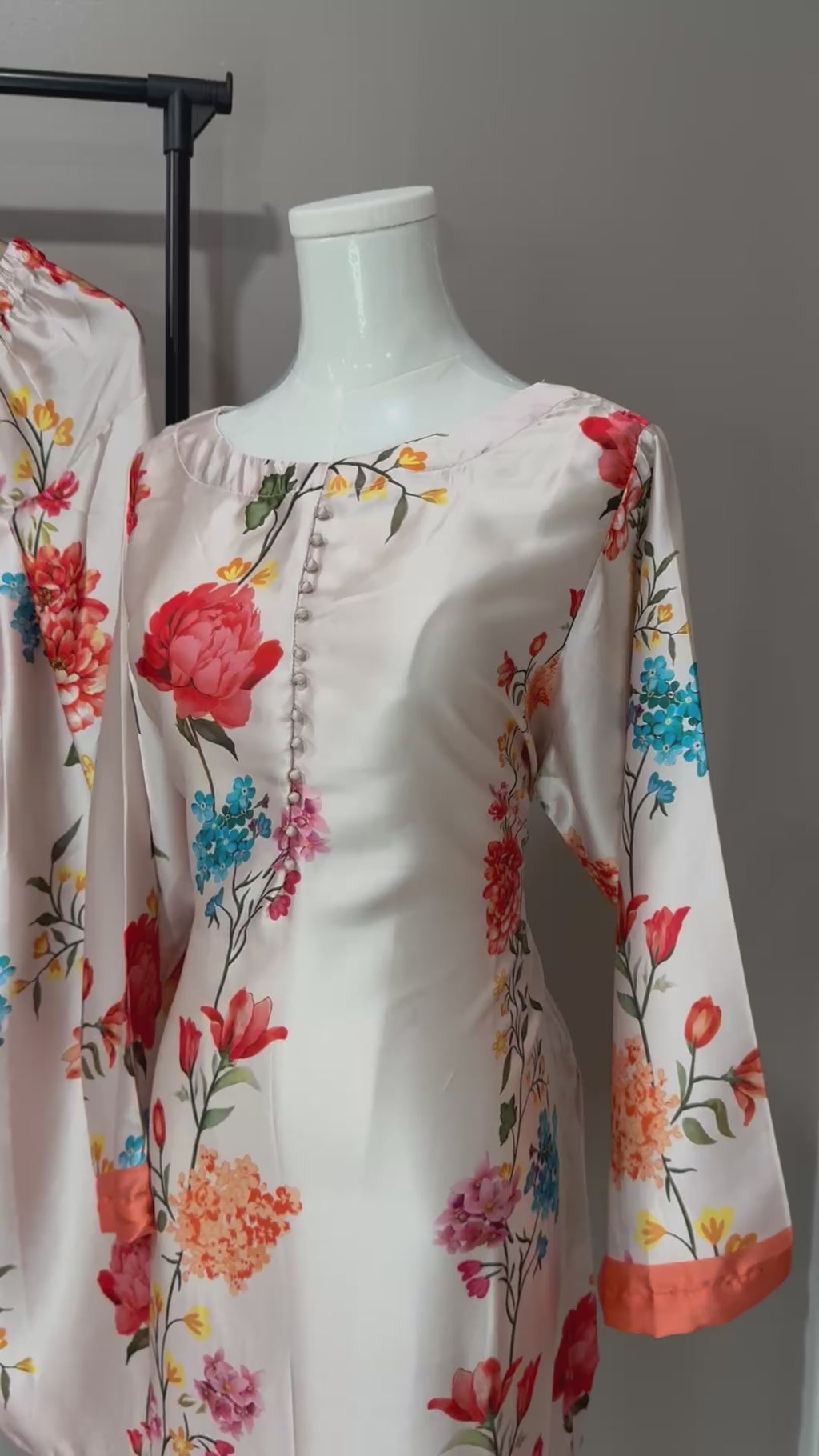 Ivory Floral Satin  Farshi Salwar Suit
