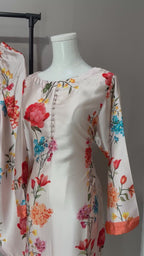 Ivory Floral Satin  Farshi Salwar Suit