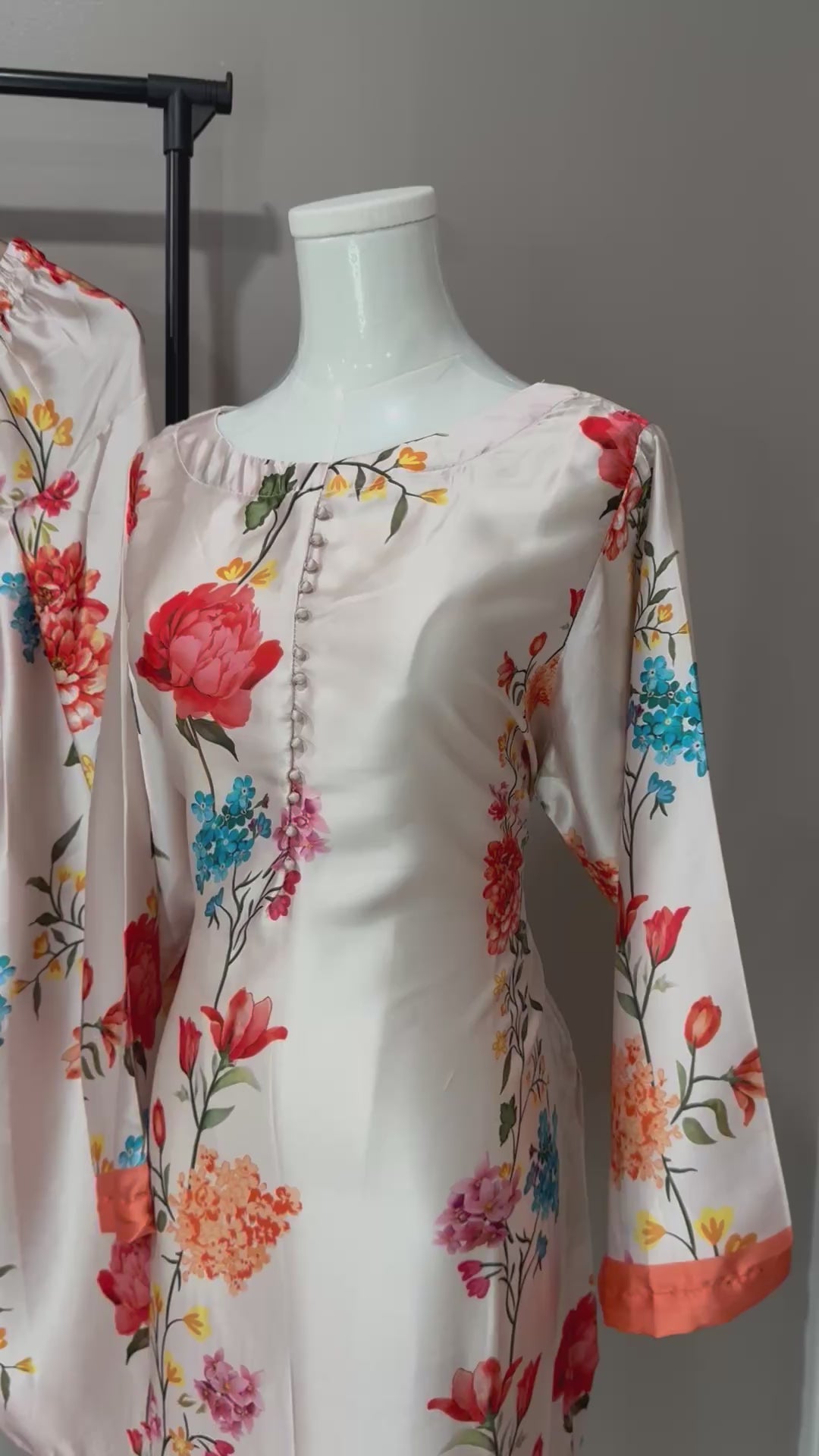 Ivory Floral Satin  Farshi Salwar Suit