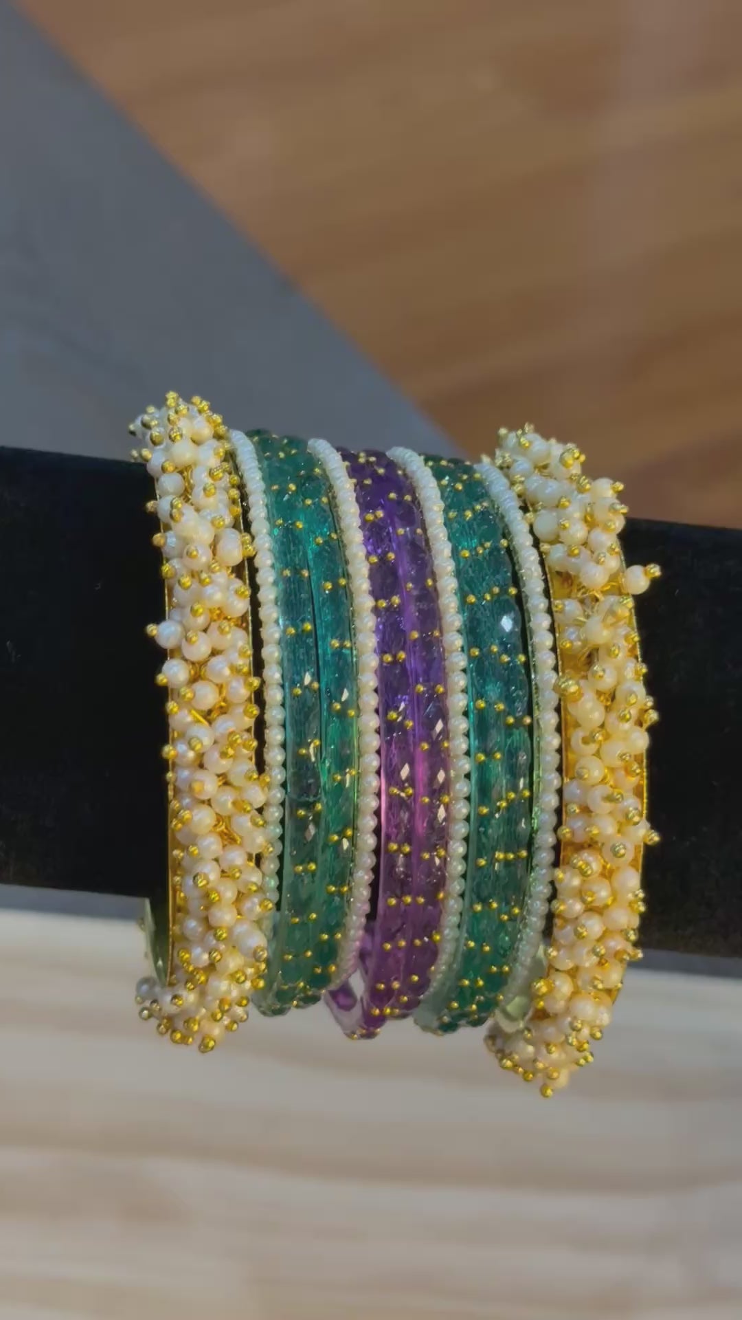 Raindrop with Pearls set- Green Purple