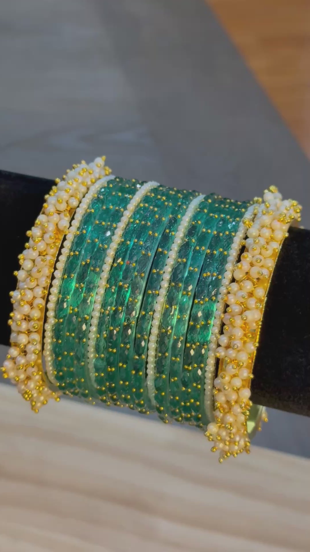 Raindrop with Pearls set- Green